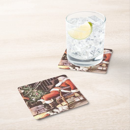 Tired Santa Claus Kerstmis Kartonnen Onderzetters (Insitu)