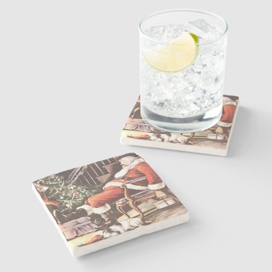 Tired Santa Claus Kerstmis Stenen Onderzetter (Zijkant)