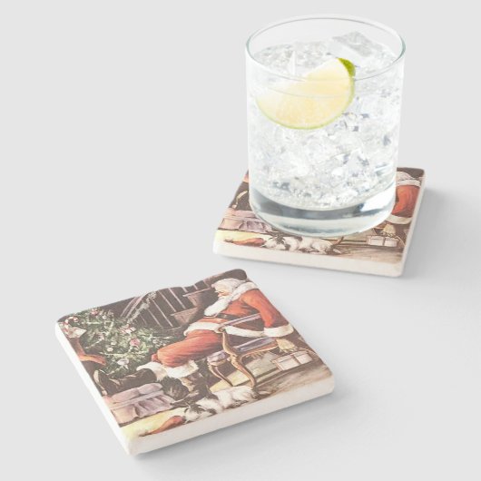 Tired Santa Claus Kerstmis Stenen Onderzetter (Zijkant)