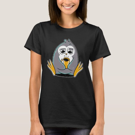 Tired Sleepy Coffee Loving Penguin Graphic T-shirt (Voorkant)