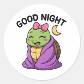 Tired turtle saying Good Night Ronde Sticker (Voorkant)