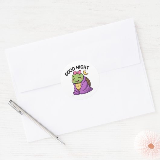 Tired turtle saying Good Night Ronde Sticker (Envelop)