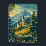 Tirol Oostenrijk Vintage Magneet<br><div class="desc">Een schilderachtige en nostalgische portret van Tirol, Oostenrijk, bekend om zijn prachtige Alpenlandschappen, charmante dorpjes en cultureel erfgoed. Het ontwerp vangt de met sneeuw bedekte bergen, weelderige groene weiden en traditionele houten chalets in valleien. Het kunstwerk, dat in een stijl wordt weergegeven, roept de serene schoonheid en alpencharme van Tirol...</div>