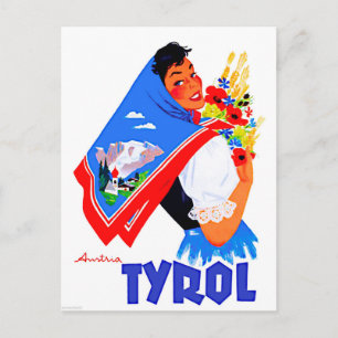 Tirol,Oostenrijk.Vrouw met bloemen en geschilderde Briefkaart
