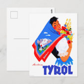 Tirol, Oostenrijk.Vrouw met bloemen en schildpad Briefkaart (Voorkant / Achterkant)