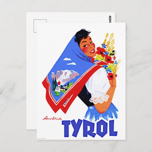 Tirol, Oostenrijk.Vrouw met bloemen en schildpad Briefkaart (Voorkant / Achterkant)