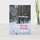 'Tis de Season Footprints in Snow Christmas Kaart (Voorkant)