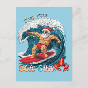 Tis De Zee-Zon - Surfende Kerstman Briefkaart