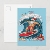 Tis De Zee-Zon - Surfende Kerstman Briefkaart (Voorkant / Achterkant)