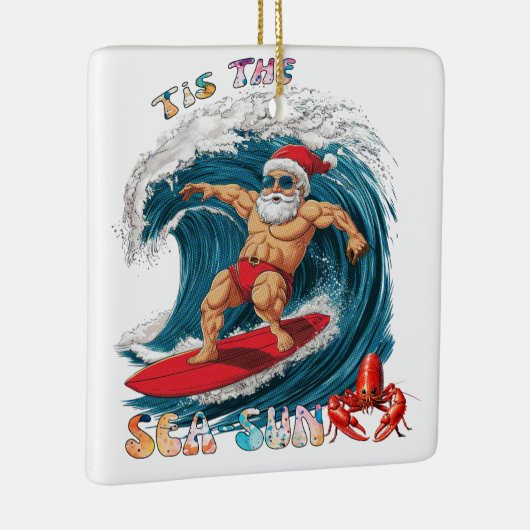 Tis De Zee-Zon - Surfende Kerstman Keramisch Ornament (Rechts)