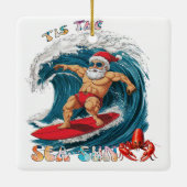 Tis De Zee-Zon - Surfende Kerstman Keramisch Ornament (Achterkant)