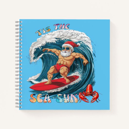 Tis De Zee-Zon - Surfende Kerstman Notitieboek (Voorkant)