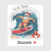 Tis De Zee-Zon - Surfende Kerstman Sticker (Vel)