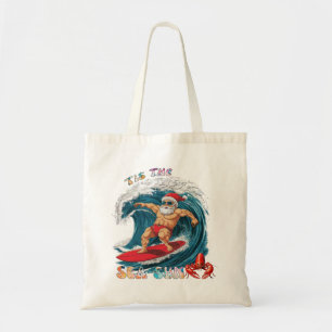 Tis De Zee-Zon - Surfende Kerstman Tote Bag