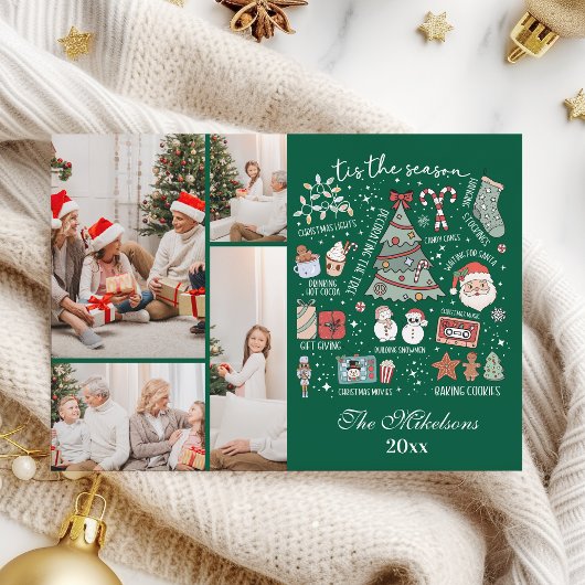 Tis het seizoen 4 Foto Retro Groene Kerst Feestdagenkaart
