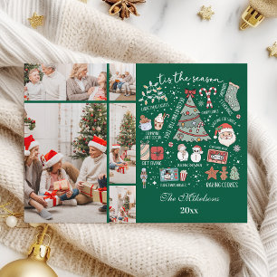 Tis het seizoen 5 Foto Retro Groene Kerst Feestdagenkaart