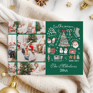 Tis het seizoen 7 Foto Retro Groene Kerst Feestdagenkaart
