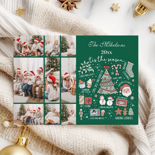 Tis het seizoen 9 foto retro groene kerst feestdagenkaart