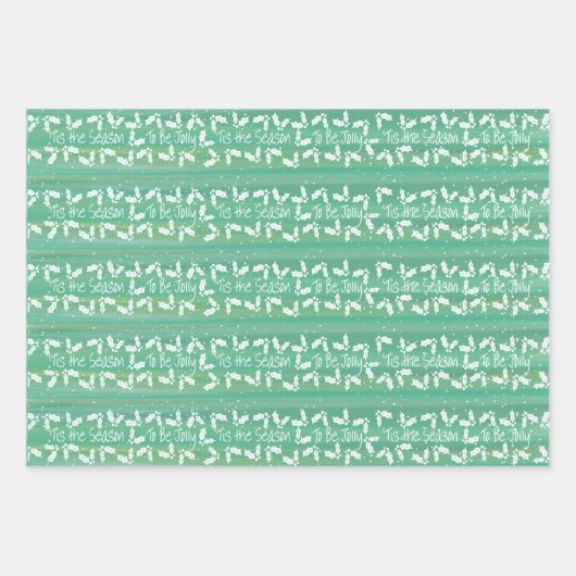 'Tis het seizoen Blauwgroen Waterverf & Holly Holi Inpakpapier Vel (Voorkant 2)