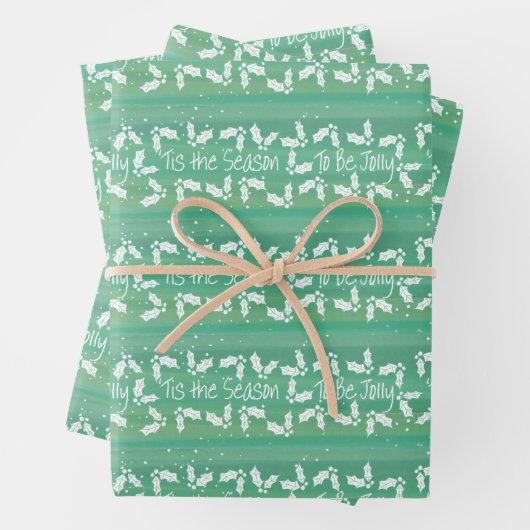 'Tis het seizoen Blauwgroen Waterverf & Holly Holi Inpakpapier Vel (In situ)