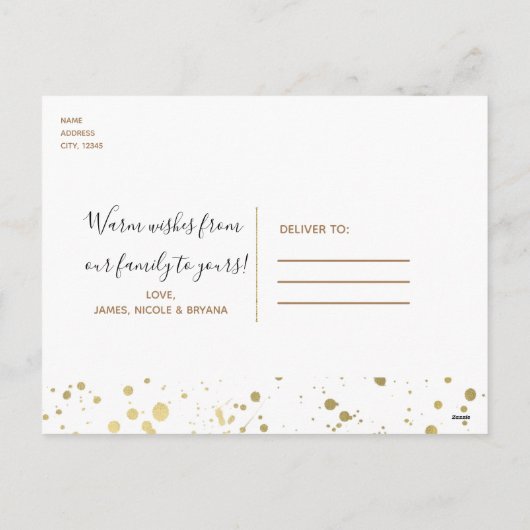 TIS HET SEIZOEN Gold Splatter Modern Vakantie Foto Feestdagenkaart (Achterkant)