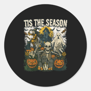 Tis Het Seizoen Halloween Skeleton Ghost VI Ronde Sticker