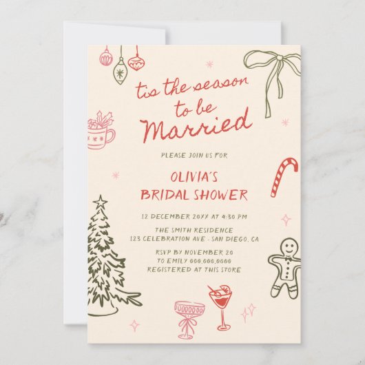 Tis het seizoen Hand getrokken kerst Vrijgezellenf Kaart (Voorkant)