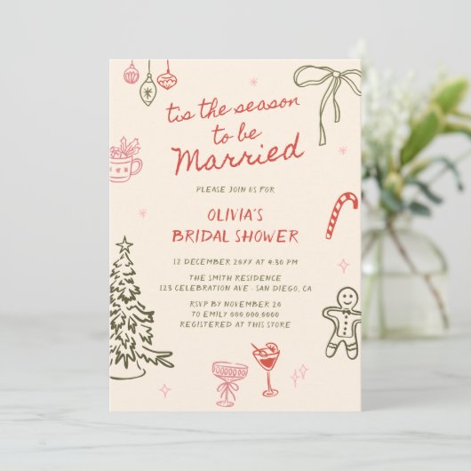 Tis het seizoen Hand getrokken kerst Vrijgezellenf Kaart (Staand voorkant)