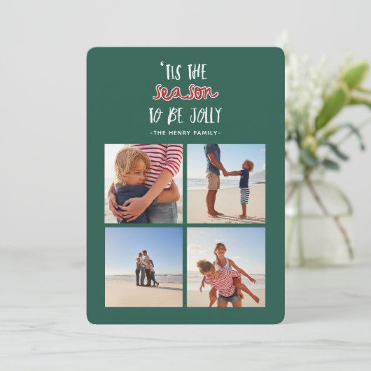 'tis het seizoen vier foto vakantie kerstkaart (Staand voorkant)