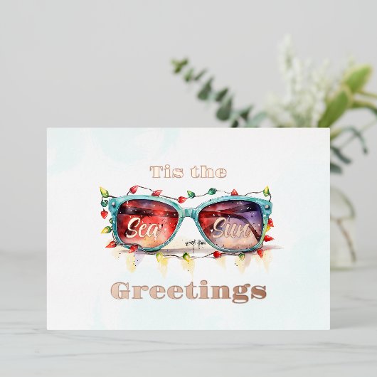 Tis het Zee Zon Groeten Zonnebril Foto Folie Feestdagenkaart (Staand Voorkant)