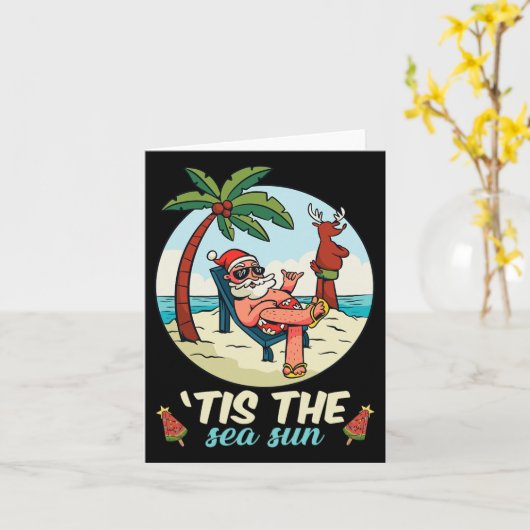 Tis het Zee-zon kerstfeest in juli strand zomer Ch Kaart (Gele Bloem)