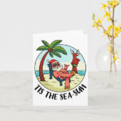 Tis Het Zee-zon Kerstman Strand Zomer Kerst Kaart (Gele Bloem)