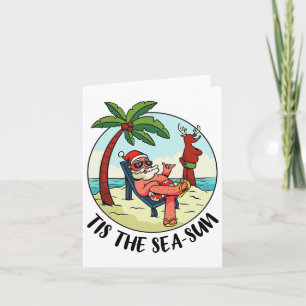Tis Het Zee-zon Kerstman Strand Zomer Kerst Kaart