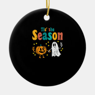 Tis Season Pumpkin Leaf Latte Fall Softball Keramisch Ornament