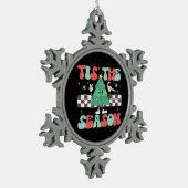 Tis Season Retro Womans Holiday Tin Sneeuwvlok Ornament (Links)