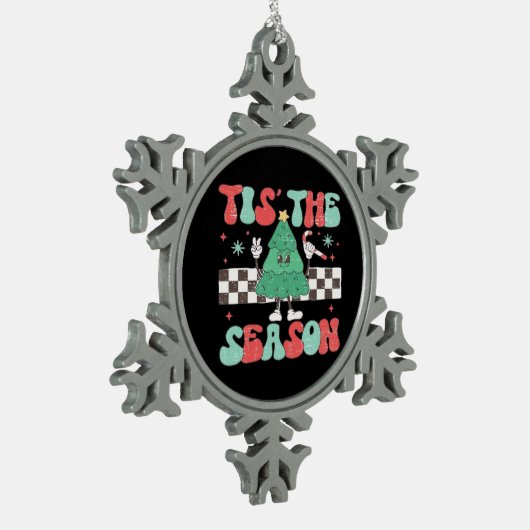 Tis Season Retro Womans Holiday Tin Sneeuwvlok Ornament (Links)