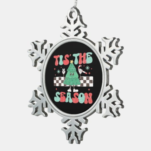 Tis Season Retro Womans Holiday Tin Sneeuwvlok Ornament (Rechts)