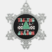 Tis Season Retro Womans Holiday Tin Sneeuwvlok Ornament (Voorkant)