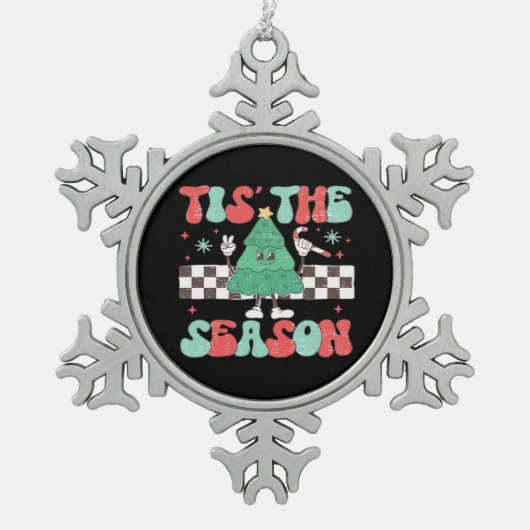 Tis Season Retro Womans Holiday Tin Sneeuwvlok Ornament (Voorkant)