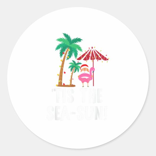 Tis The Sea-Sun Tropical Christmas Season Santa Fl Ronde Sticker (Voorkant)