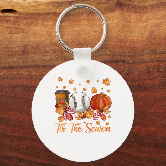 Tis The Season Baseball Pumpkin Autumn Fall Thanks Sleutelhanger (Voorkant)