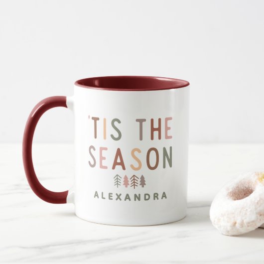 'Tis the Season Boho Kerstmis Aangepaste Naam Mok (Met donut)