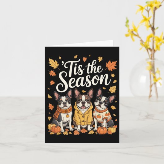 Tis The Season Boston Terrier Fall Autumn Pumpkin  Kaart (Gele Bloem)
