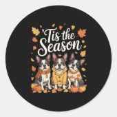 Tis The Season Boston Terrier Fall Autumn Pumpkin  Ronde Sticker (Voorkant)