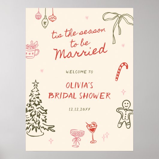 Tis The Season Bridal Shower Hand Drawn Welcome Poster (Voorkant)