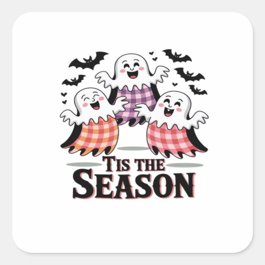 Tis The Season Checkered Halloween Vierkante Sticker (Voorkant)