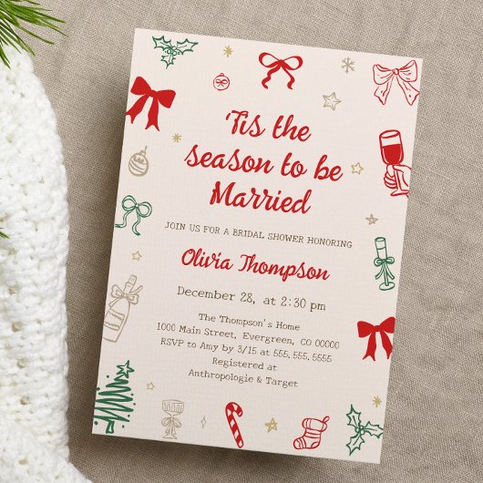Tis the Season Christmas Bridal Shower  Kaart