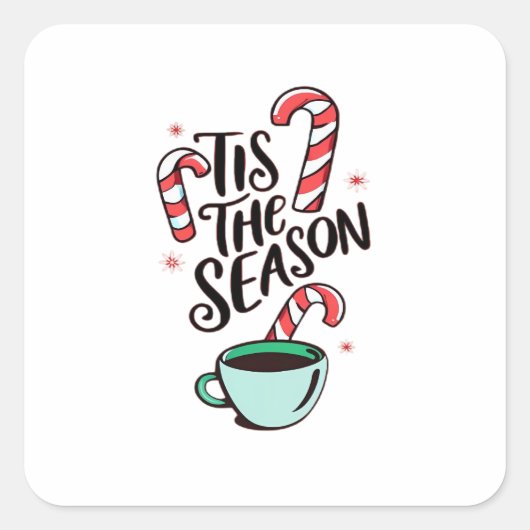 Tis The Season Christmas Peppermint Hot Chocolate Vierkante Sticker (Voorkant)