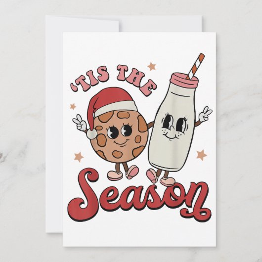 Tis The Season Cookies Milk Santa Hat Christmas Re Kaart (Achterkant)