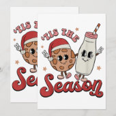 Tis The Season Cookies Milk Santa Hat Christmas Re Kaart (Voorkant / Achterkant)